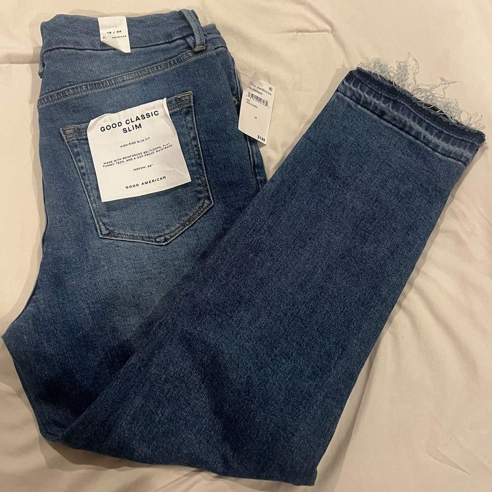 Good American Classic Slim Straight Leg Jeans - Dark Blue